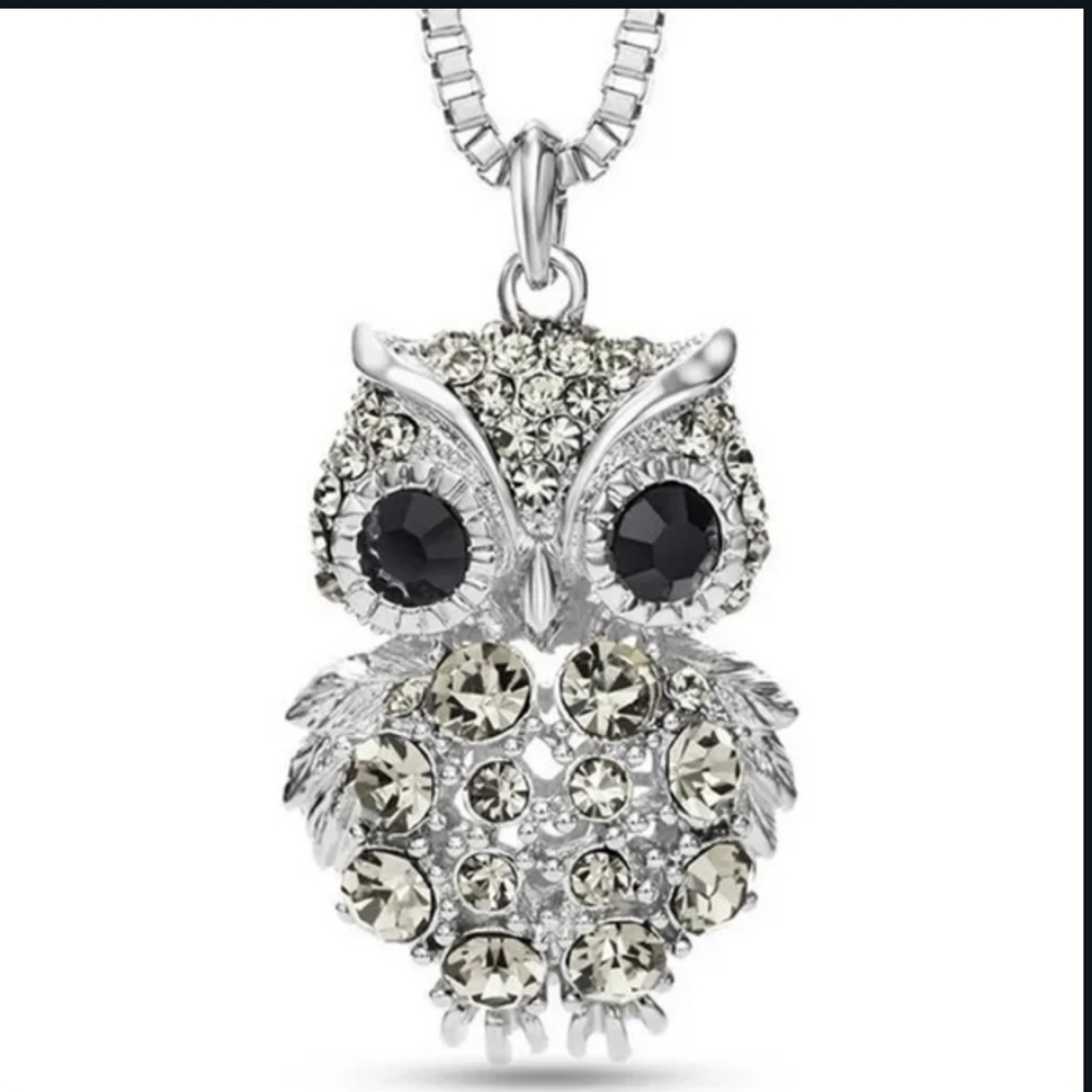 Silver Owl Rhinestone Hollow Out Necklace